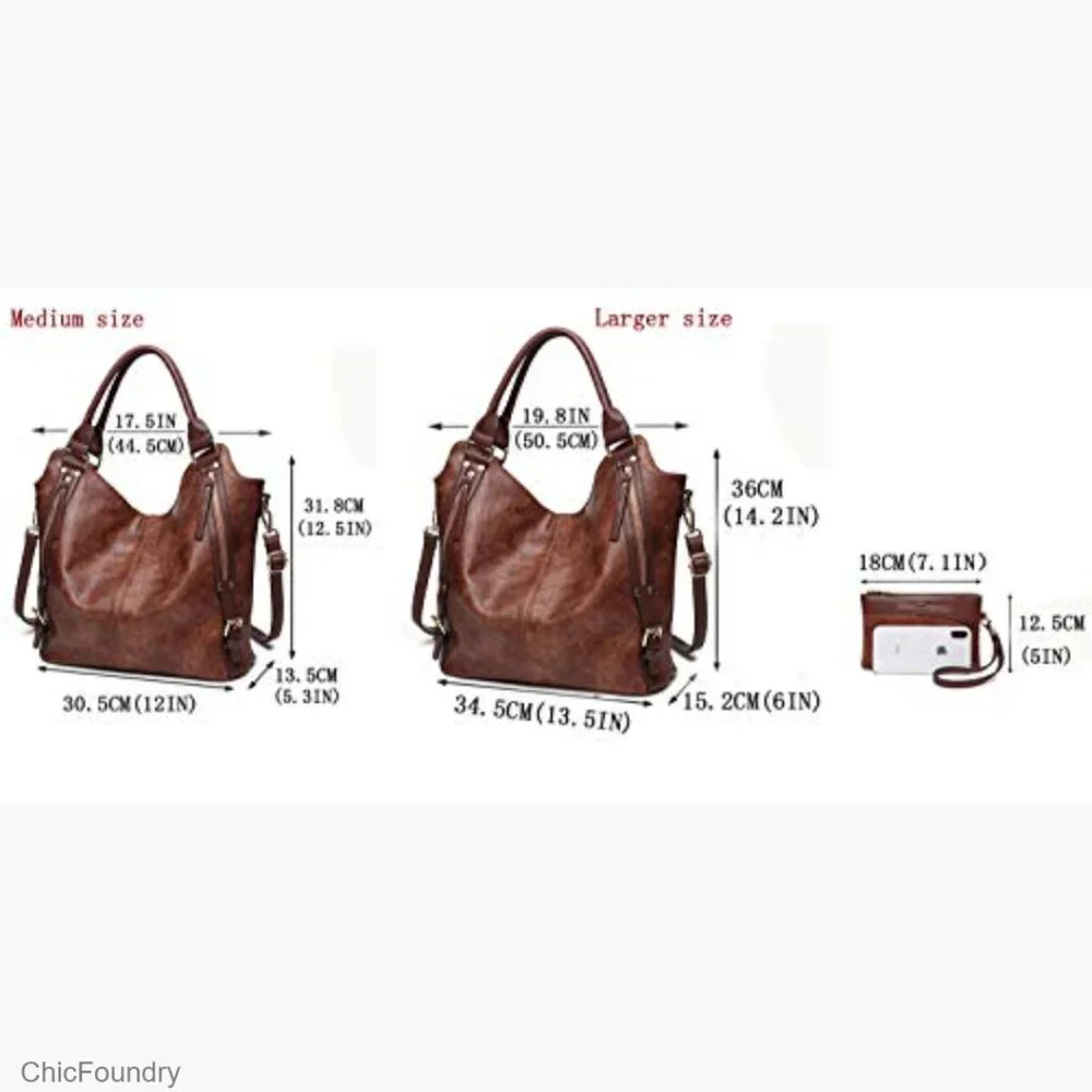 Large PU Leather Hobo Tote Bag with Adjustable Strap and Multiple Pockets